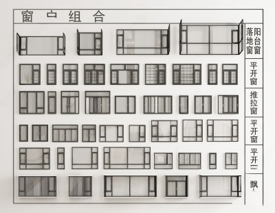 现代窗户组合 平开窗 推拉窗